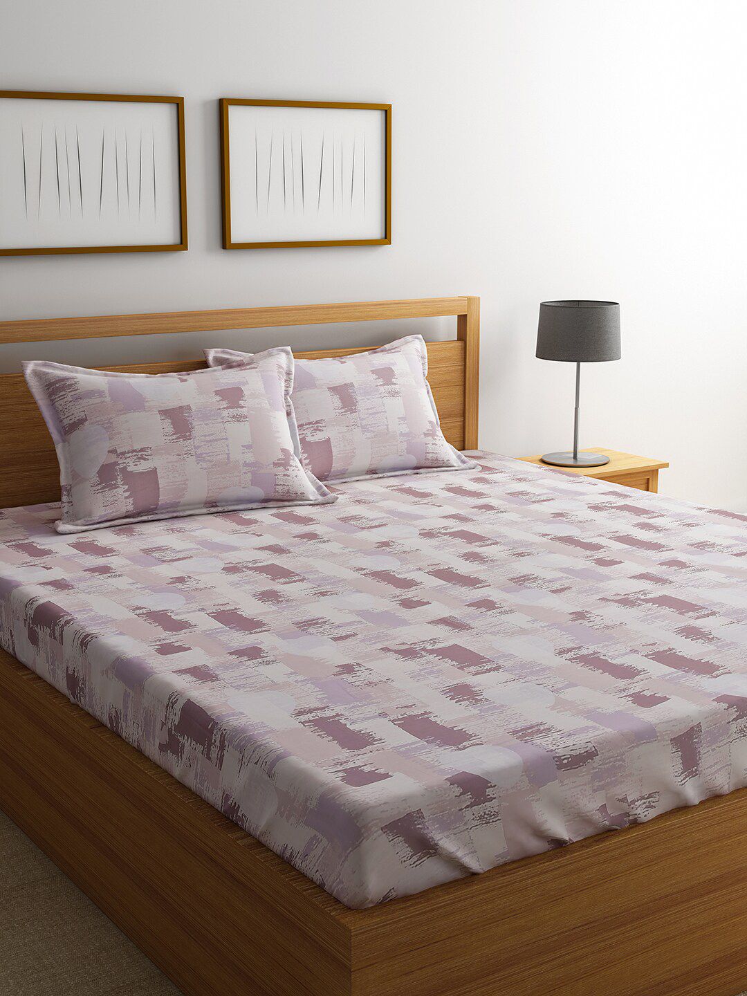 URBAN DREAM Purple & White Cotton 210 TC King Bedsheet with 2 Pillow Covers Price in India