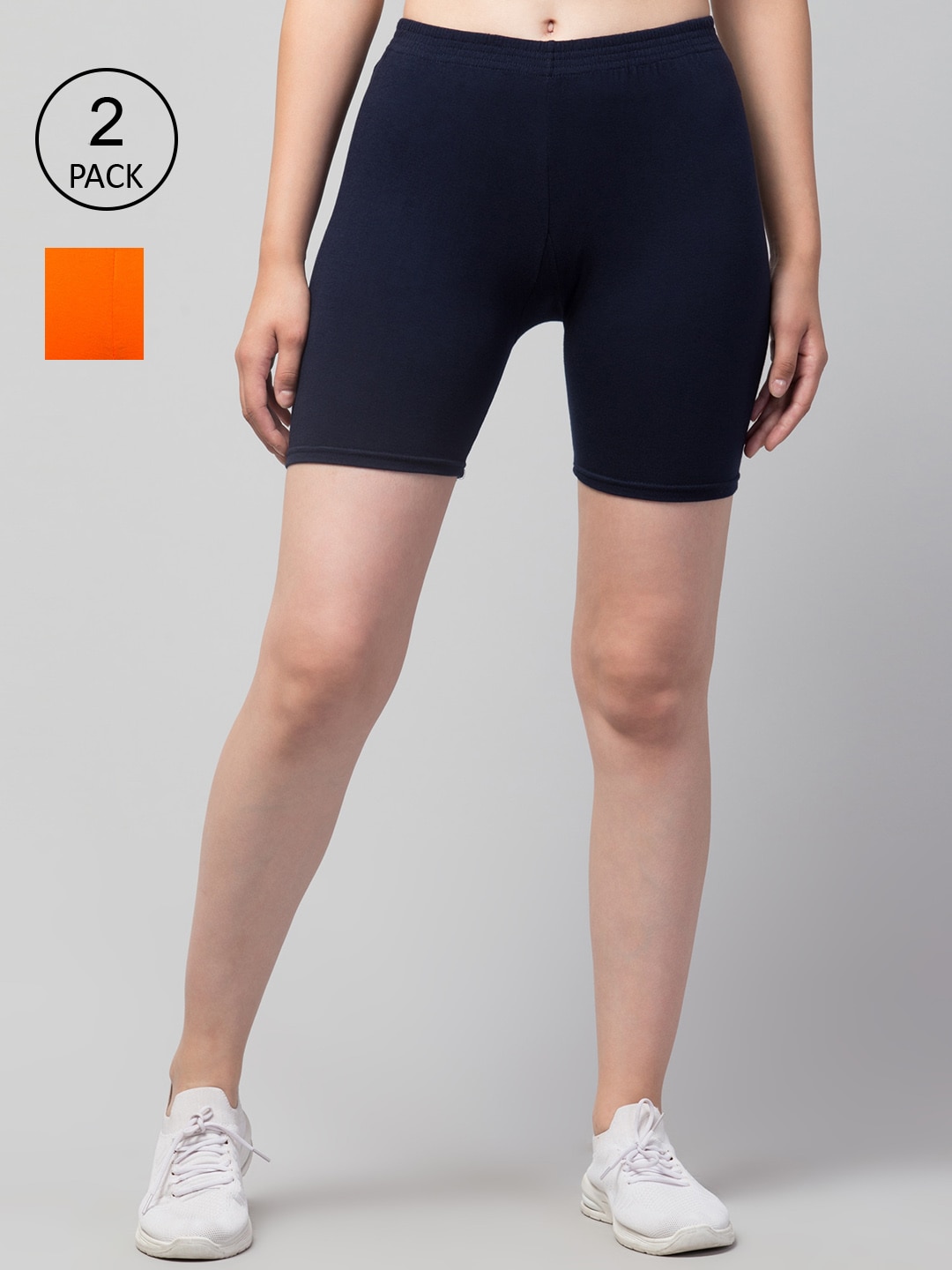 Apraa & Parma Women Pack of 2 Navy Blue Slim Fit Cycling Sports Shorts Price in India