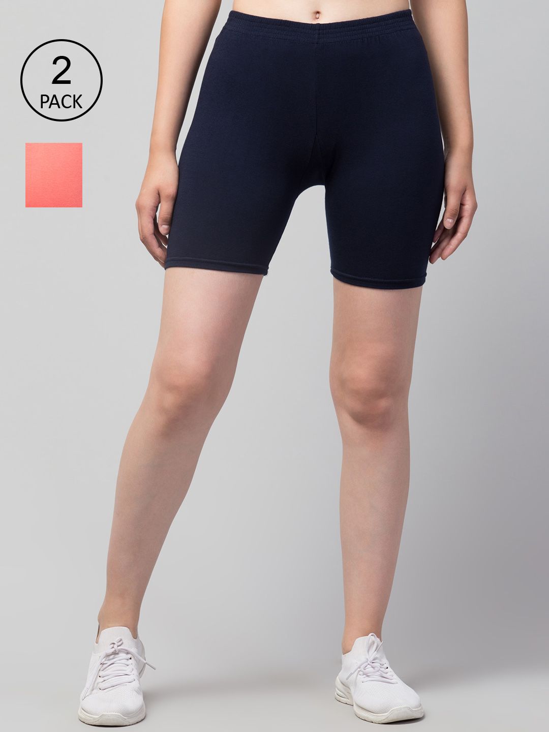 Apraa & Parma Women Navy Blue Cotton Pack of 2 Slim Fit Cycling Sports Shorts Price in India