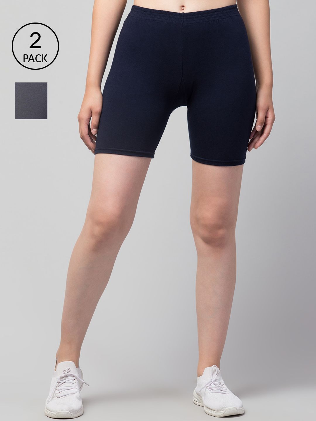 Apraa & Parma Women Navy Blue and Grey Pack of 2 Slim Fit Cycling Sports Shorts Price in India