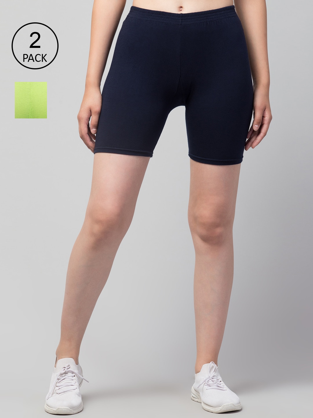 Apraa & Parma Women Pack of 2 Navy Blue Slim Fit Cycling Sports Shorts Price in India