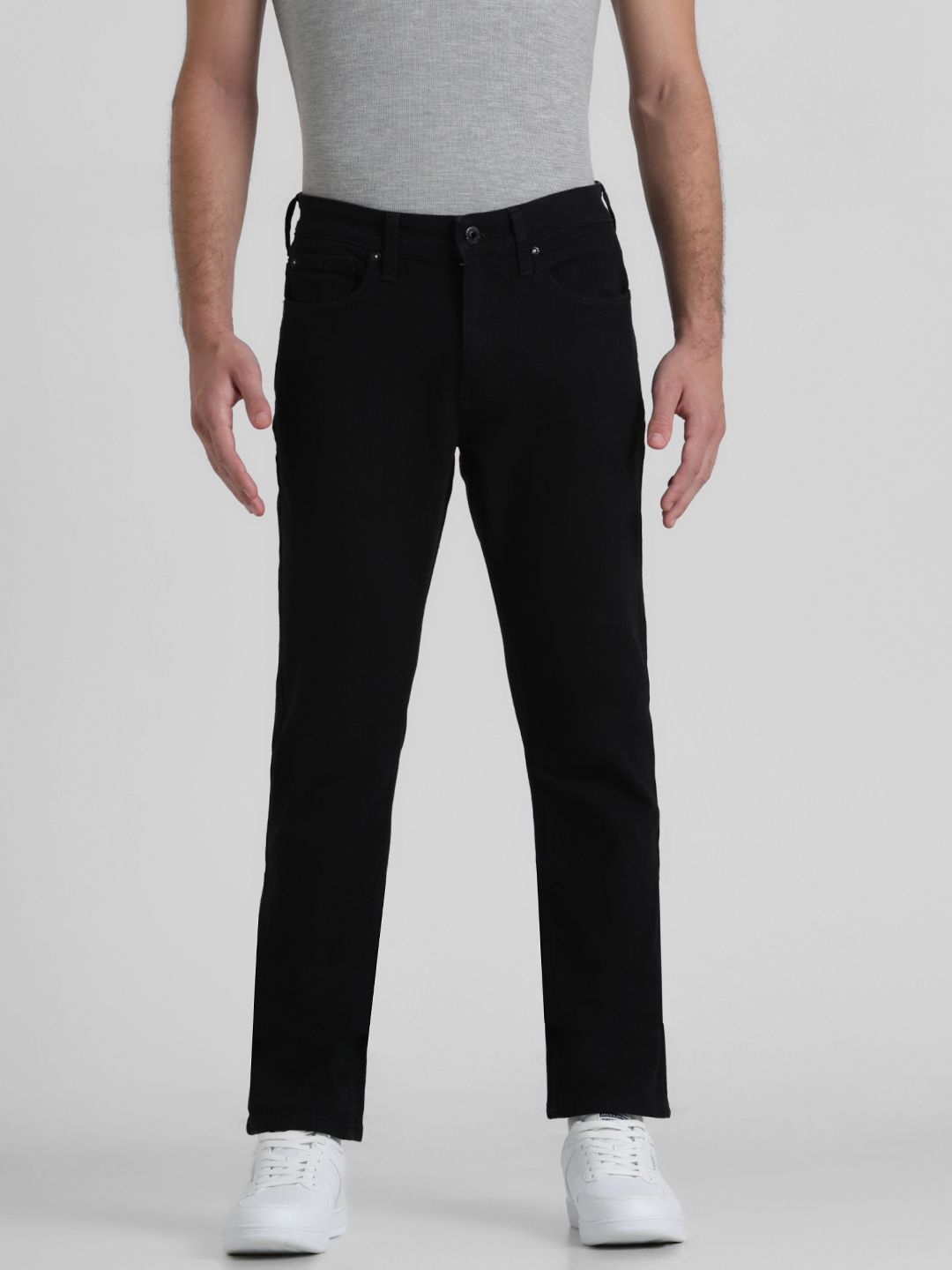 Black Regular Fit Solid Low-Rise Jeans