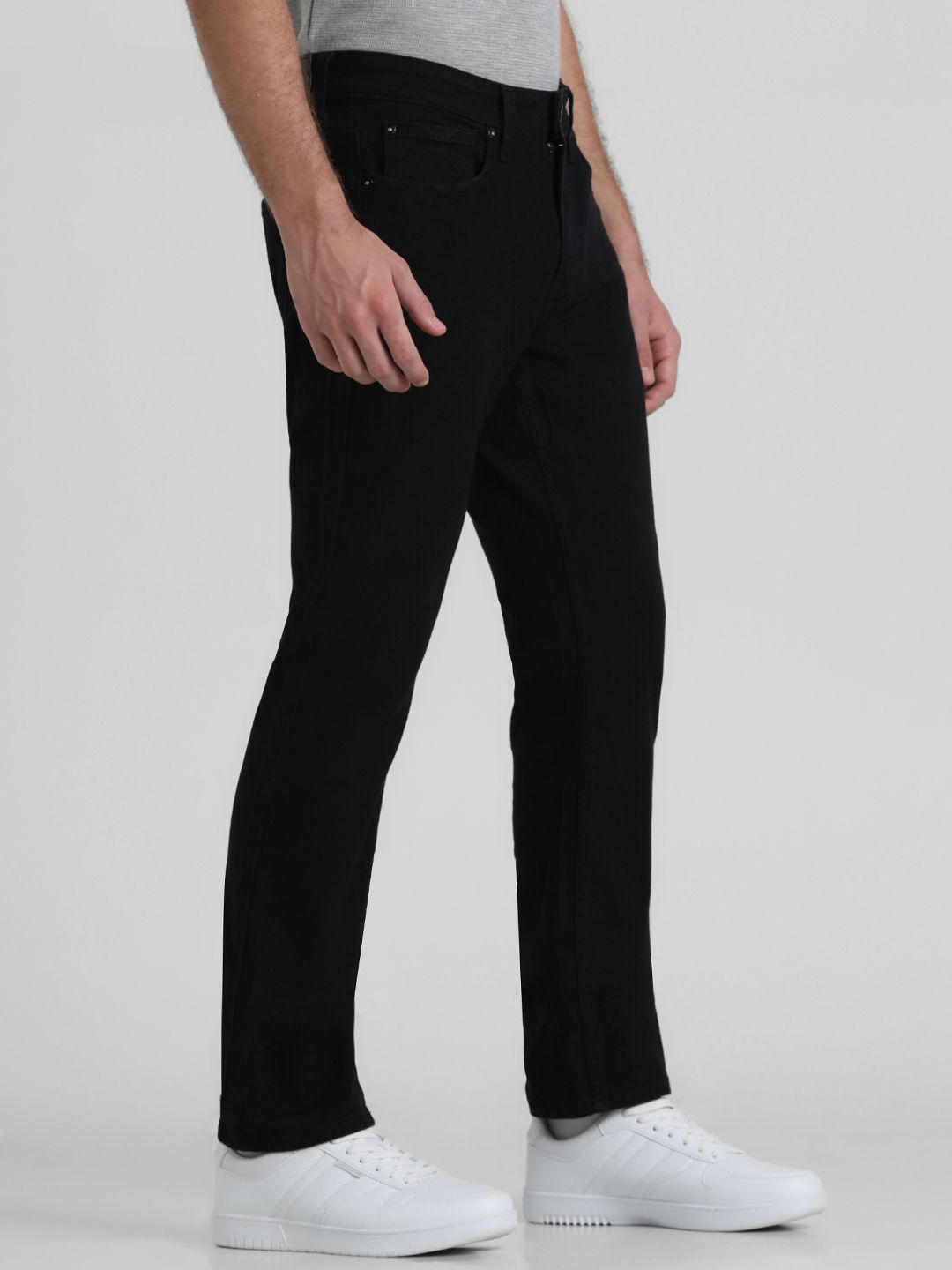 Black Regular Fit Solid Low-Rise Jeans