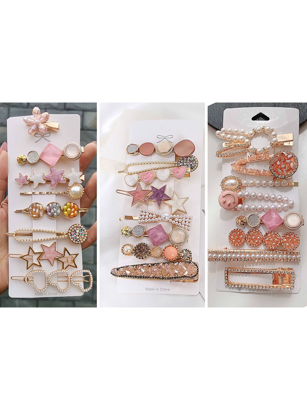Pinapes Girls Set of 20 White & Pink Embellished Hair Accessories
