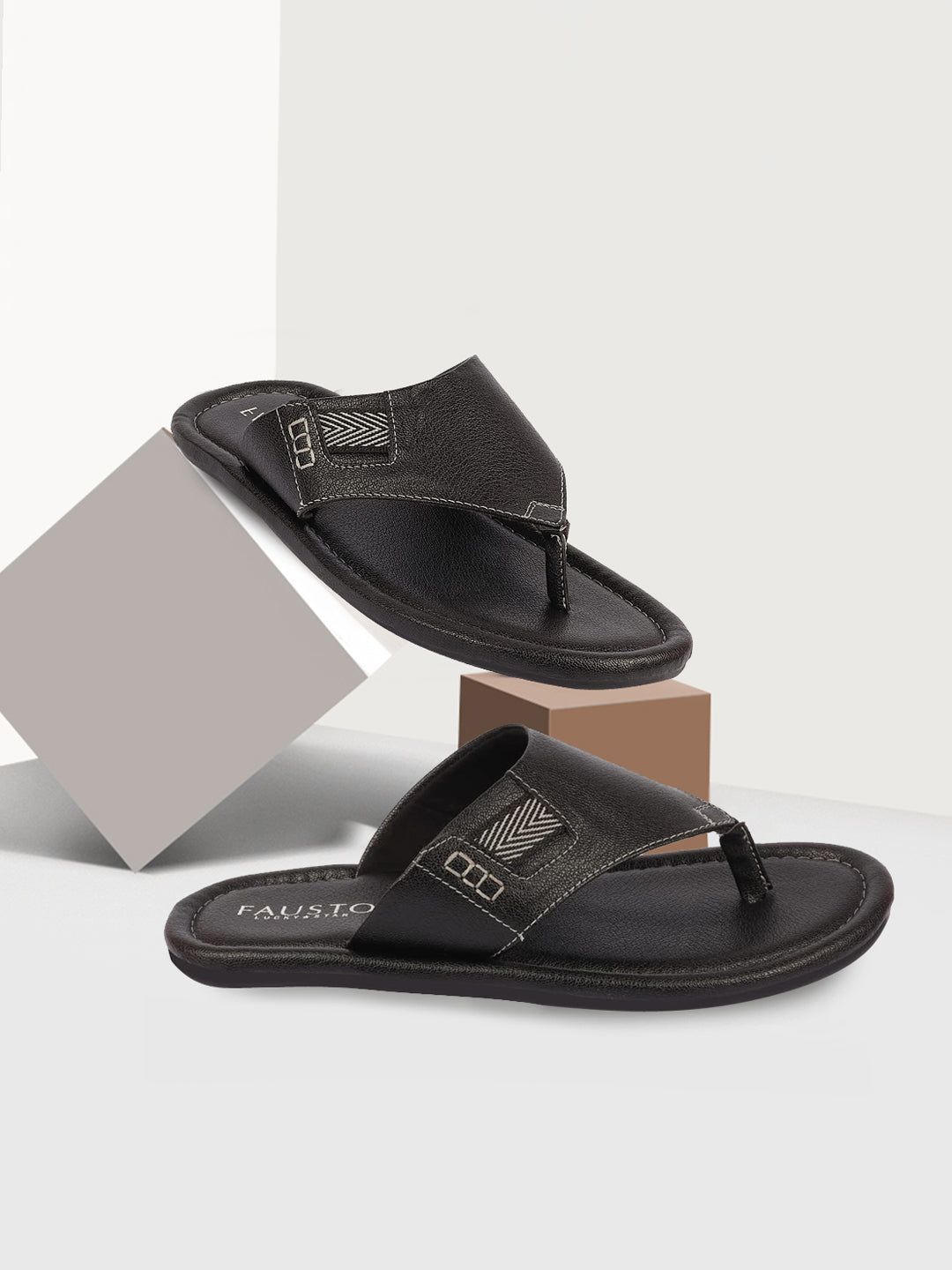 FAUSTO Men Black Thong Flip-Flops