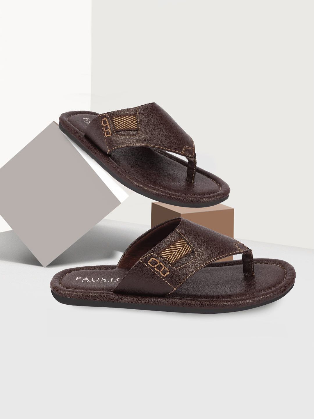 FAUSTO Men Brown Thong Flip-Flops