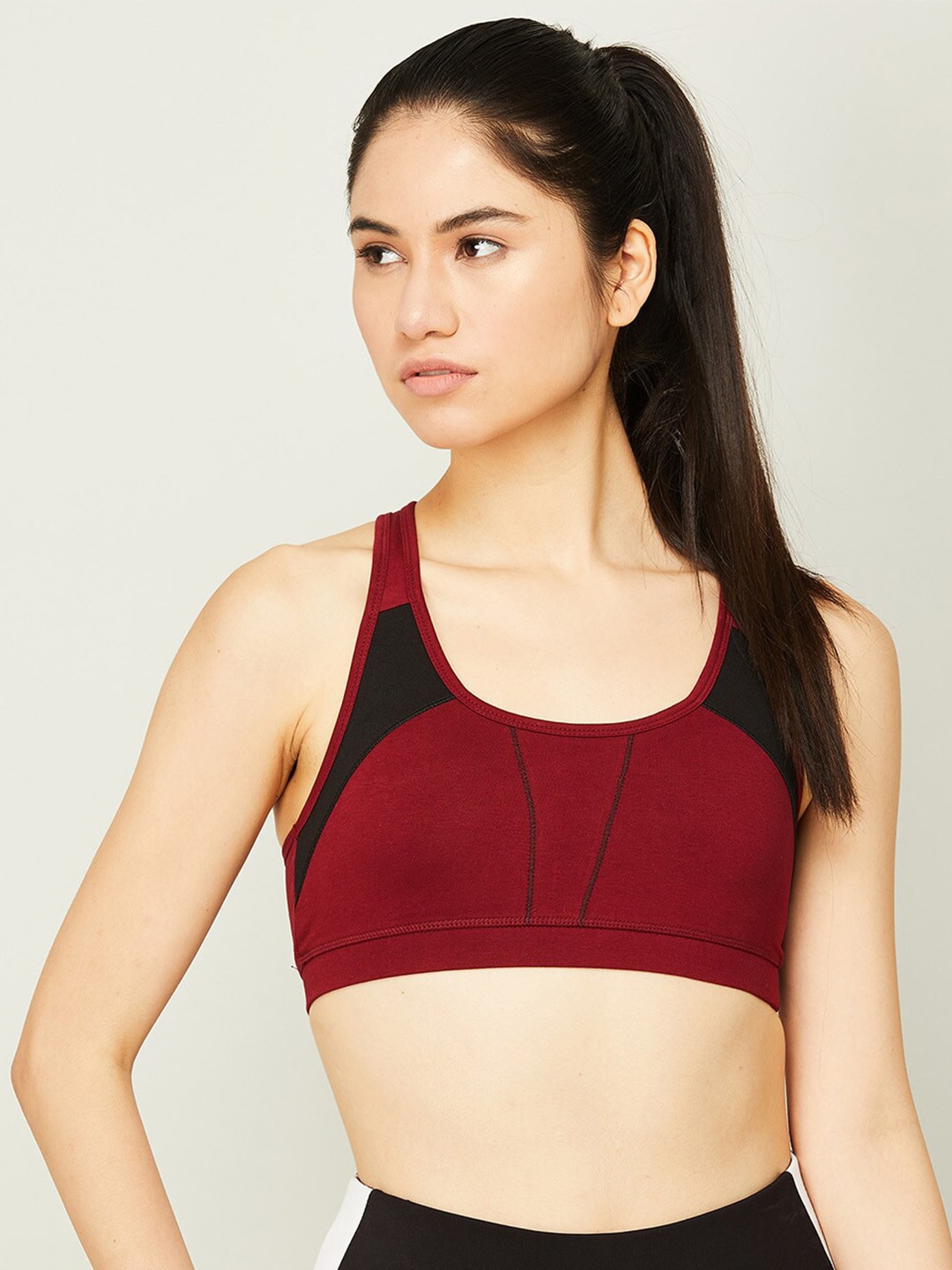 Ginger by Lifestyle Women Red & Black Non Padded Underwired Bra Price in India