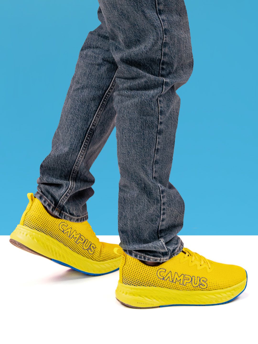 Campus Men CAMP-OPERA Yellow Mesh Running Shoes