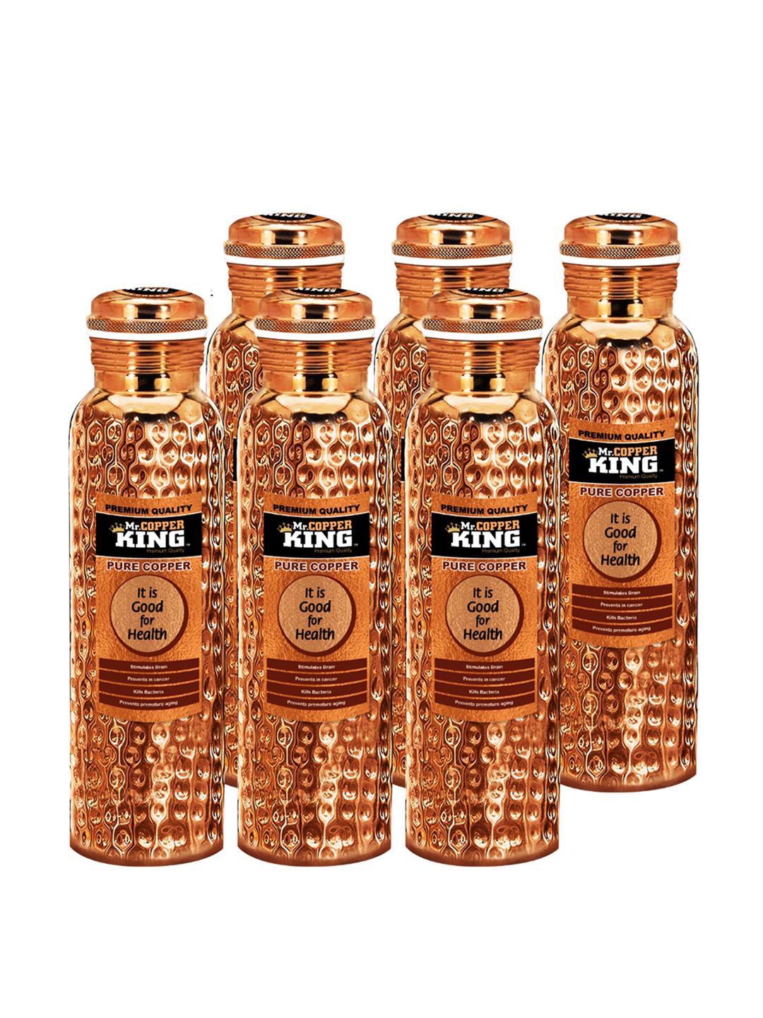 MR. COPPER KING Set Of 6 Copper-Coloured Solid Water Bottle Price in India