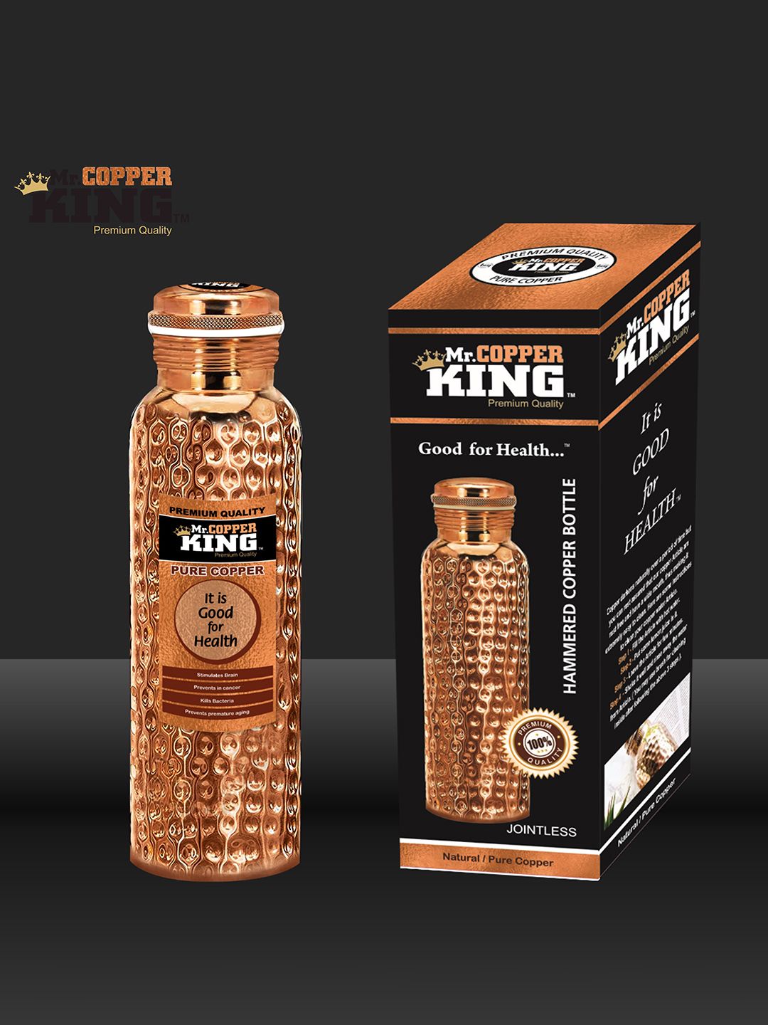 MR. COPPER KING Set of 4 Copper-Toned Hammered Textured Pure Copper Water Bottle Price in India