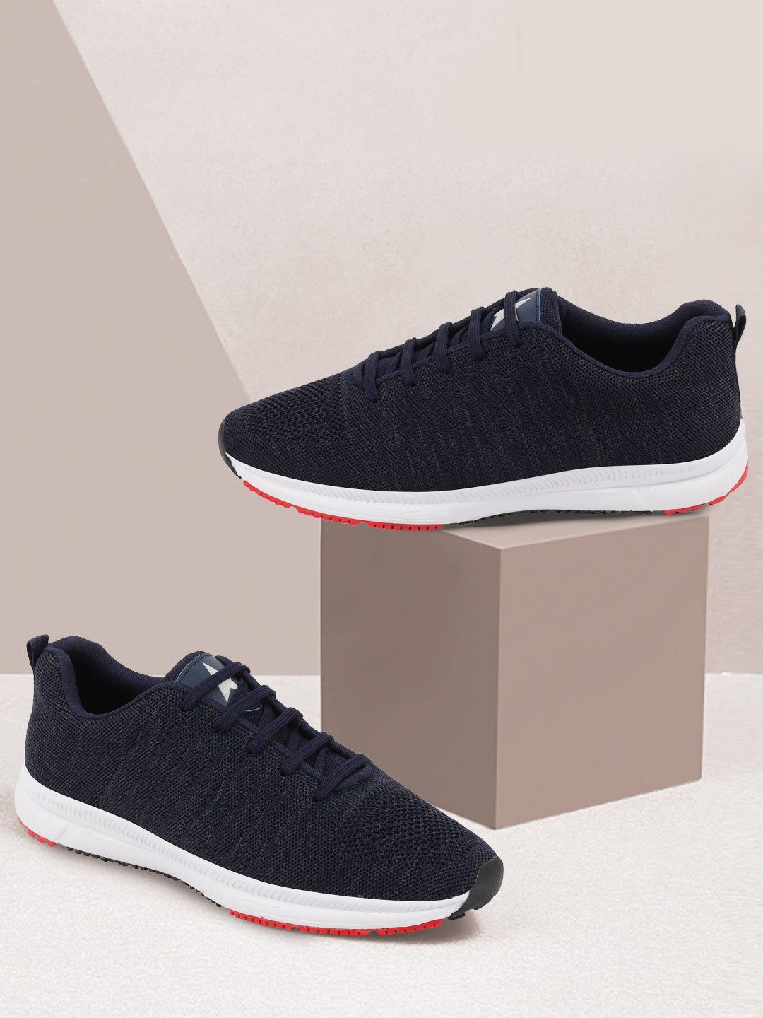 FAUSTO Men Navy Blue Mesh Running Non-Marking Shoes
