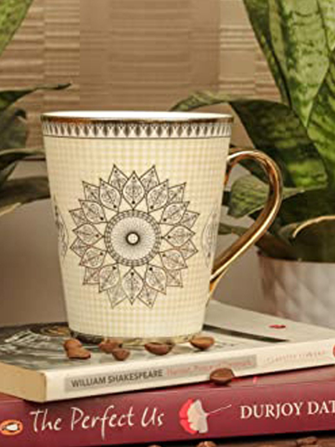 Femora Gold-Toned & White Printed Bone China Glossy Mugs Set of Cups and Mugs Price in India