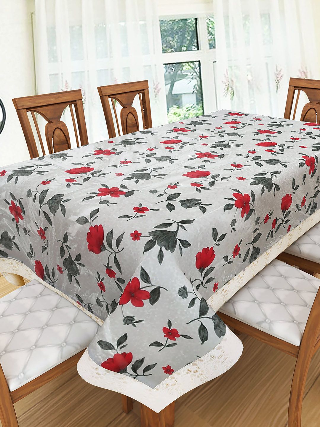 Clasiko Red & Grey Printed Table Covers Price in India