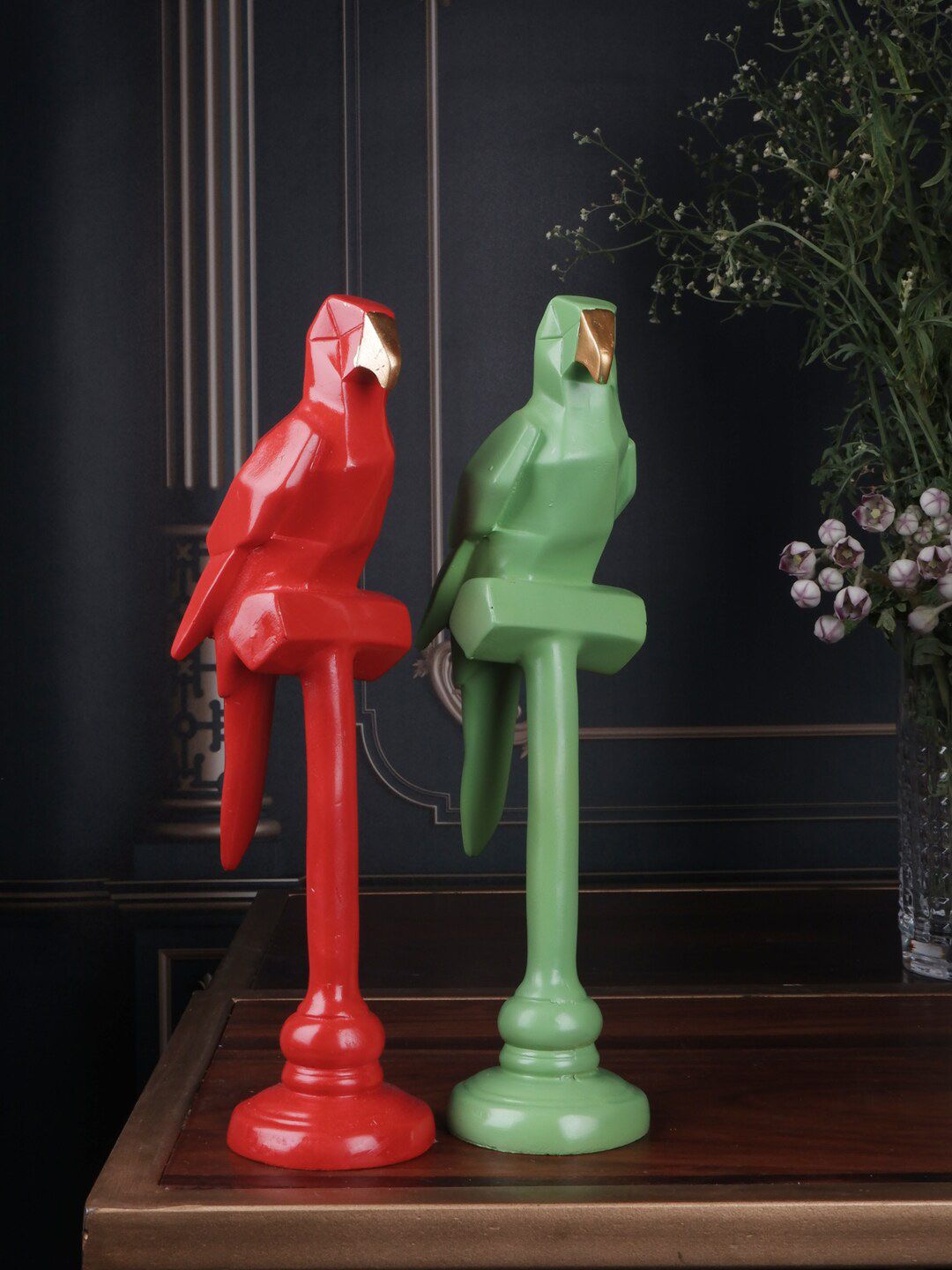 THE WHITE INK DECOR Set of 2 Red & Green Parrot Figurine Showpieces Price in India