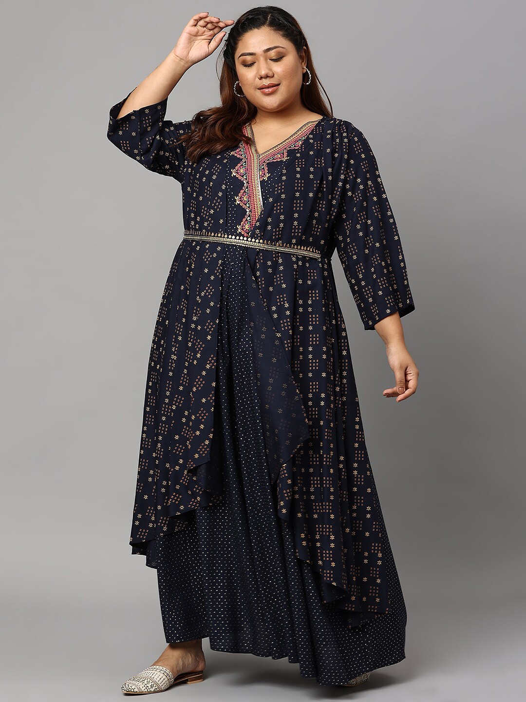 W Navy Blue Printed Basic Jumpsuit Price in India