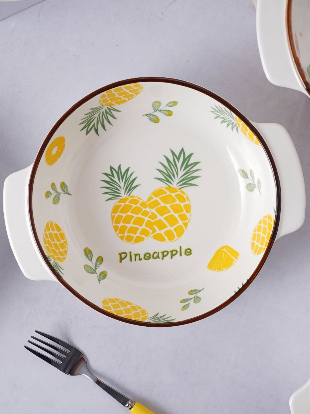 Nestasia White & Yellow Pineapple Printed Ceramic Baking Dish Price in India