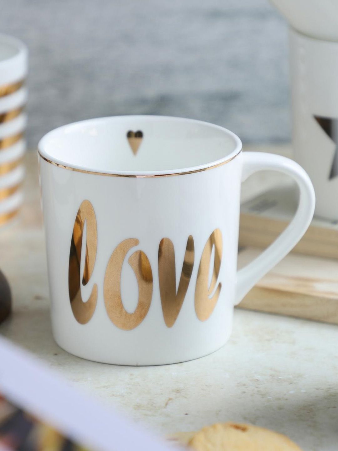 Nestasia White & Gold-Toned Text or Slogans Printed Ceramic Glossy Mug Price in India