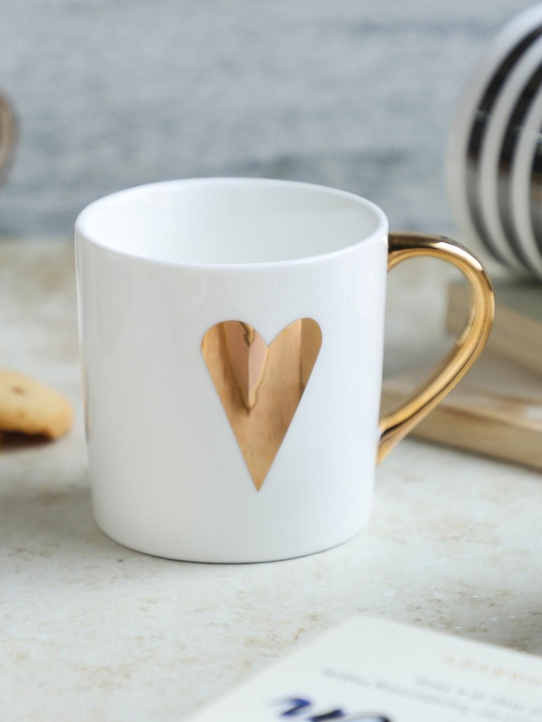 Nestasia White & Gold Heart Ceramic Glossy Mug Price in India