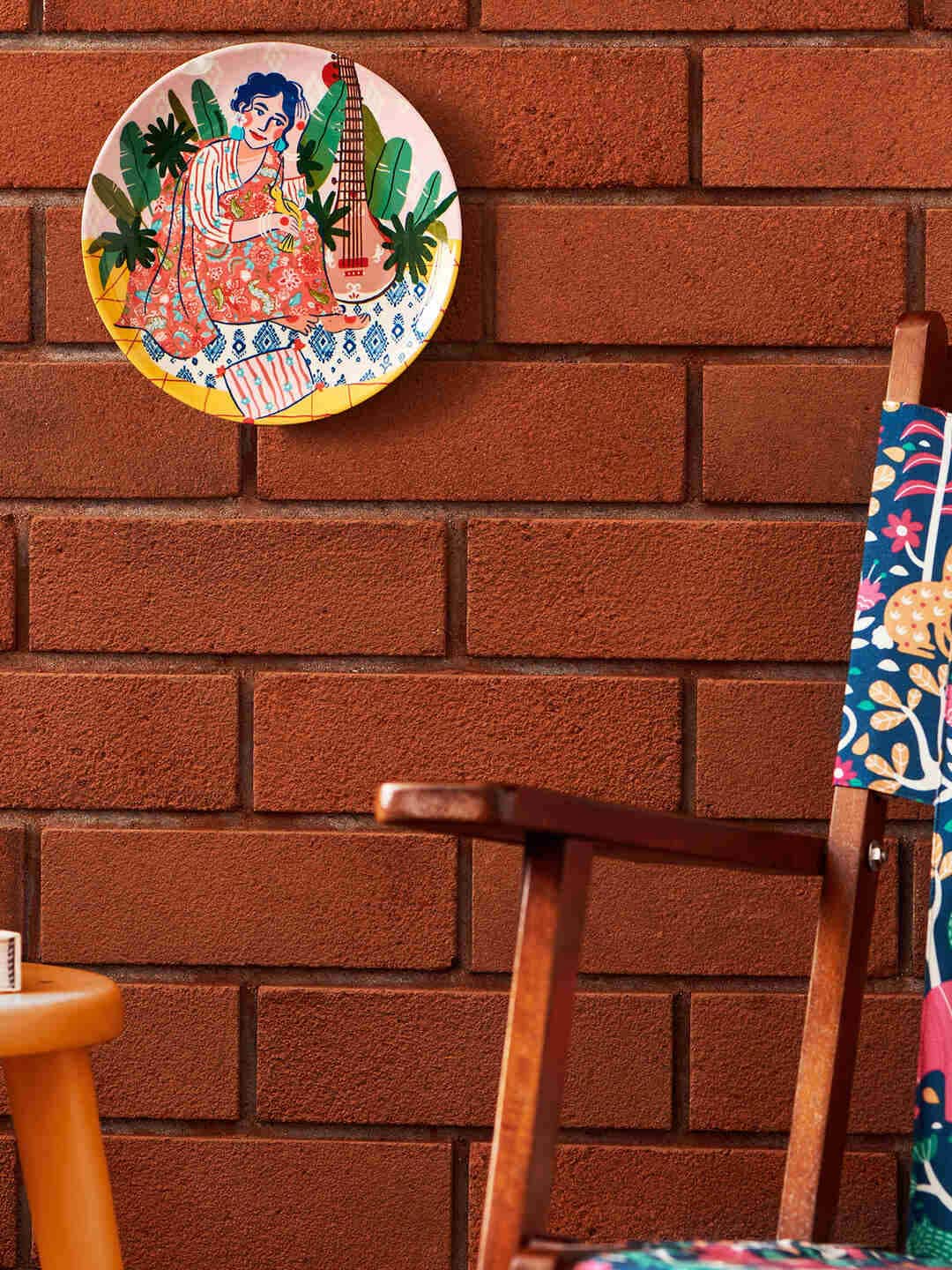 Chumbak Yellow & Pink Ceramic Wall Plate Wall Decor Price in India