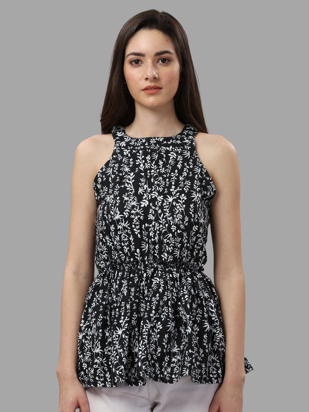 GUFRINA Black Print Peplum Top Price in India