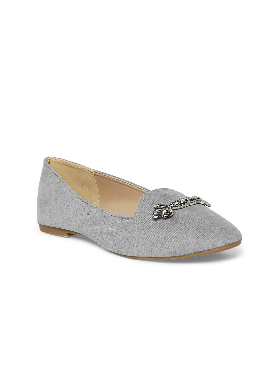 Forever Glam by Pantaloons Women Grey Leather Loafers Price in India