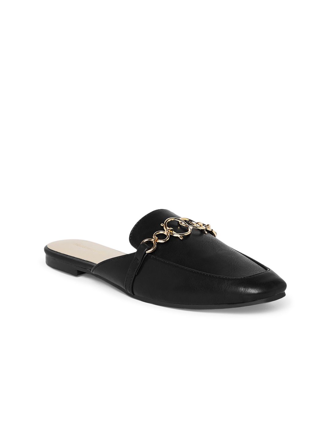 Forever Glam by Pantaloons Women Black Embellished Mules with Buckles Flats Price in India