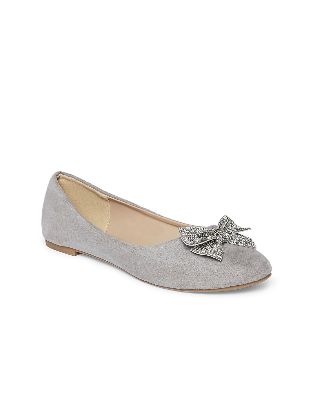 Forever Glam by Pantaloons Women Taupe Embellished Ballerinas with Bows Flats