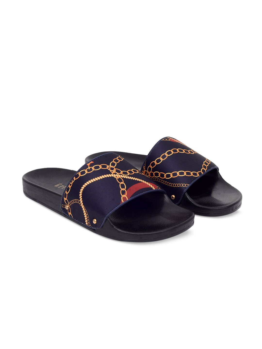 GRIFFIN Men Navy Blue & Black Embellished Rubber Thong Flip-Flops