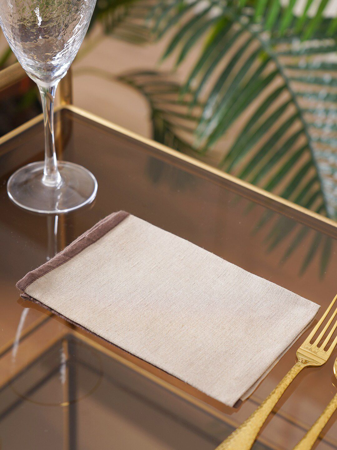 Pure Home and Living Set Of 6 Brown Solid Cotton Table Napkins Price in India