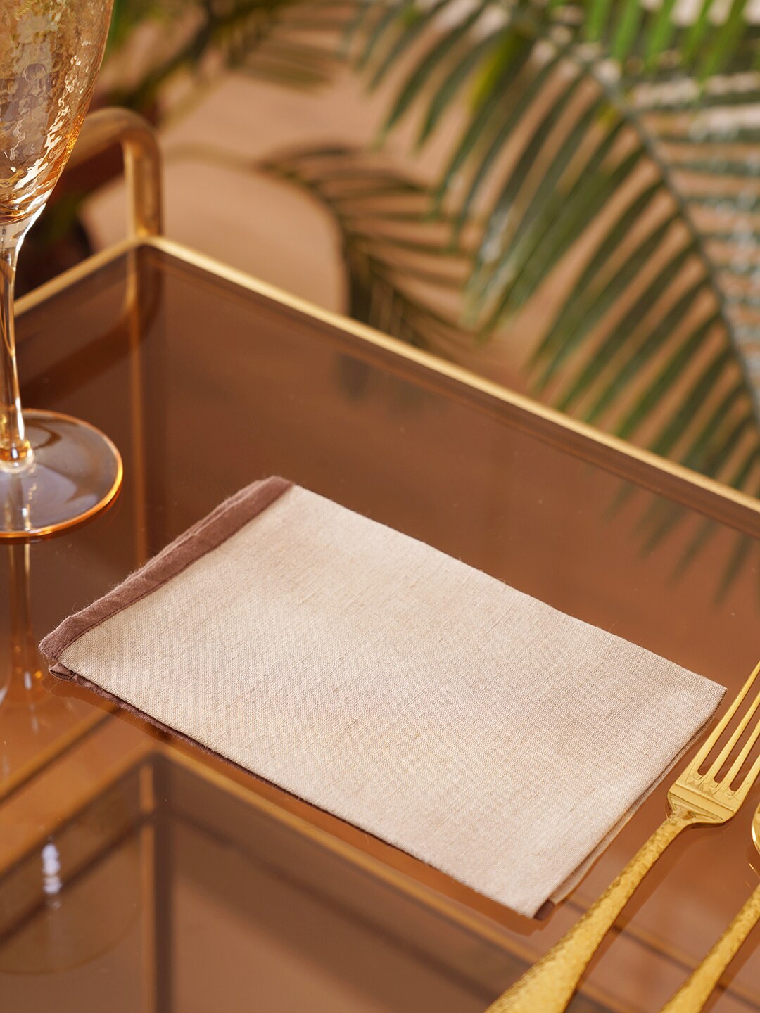 Pure Home and Living Set of 6 Brown Solid Pure Cotton Table Napkins Price in India