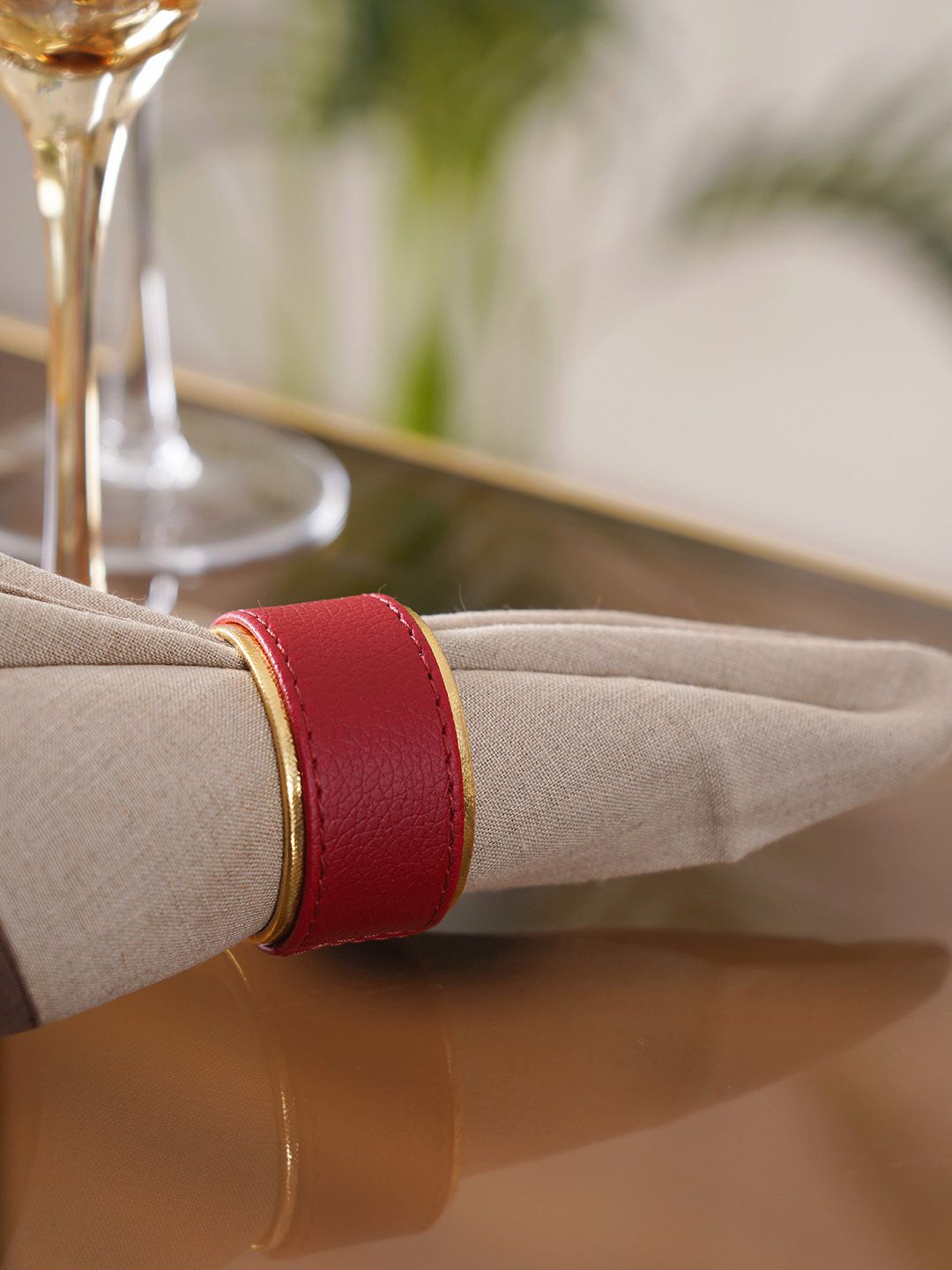 Pure Home and Living Set Of 4  Red & Gold-Toned Solid Table Napkins Rings Price in India
