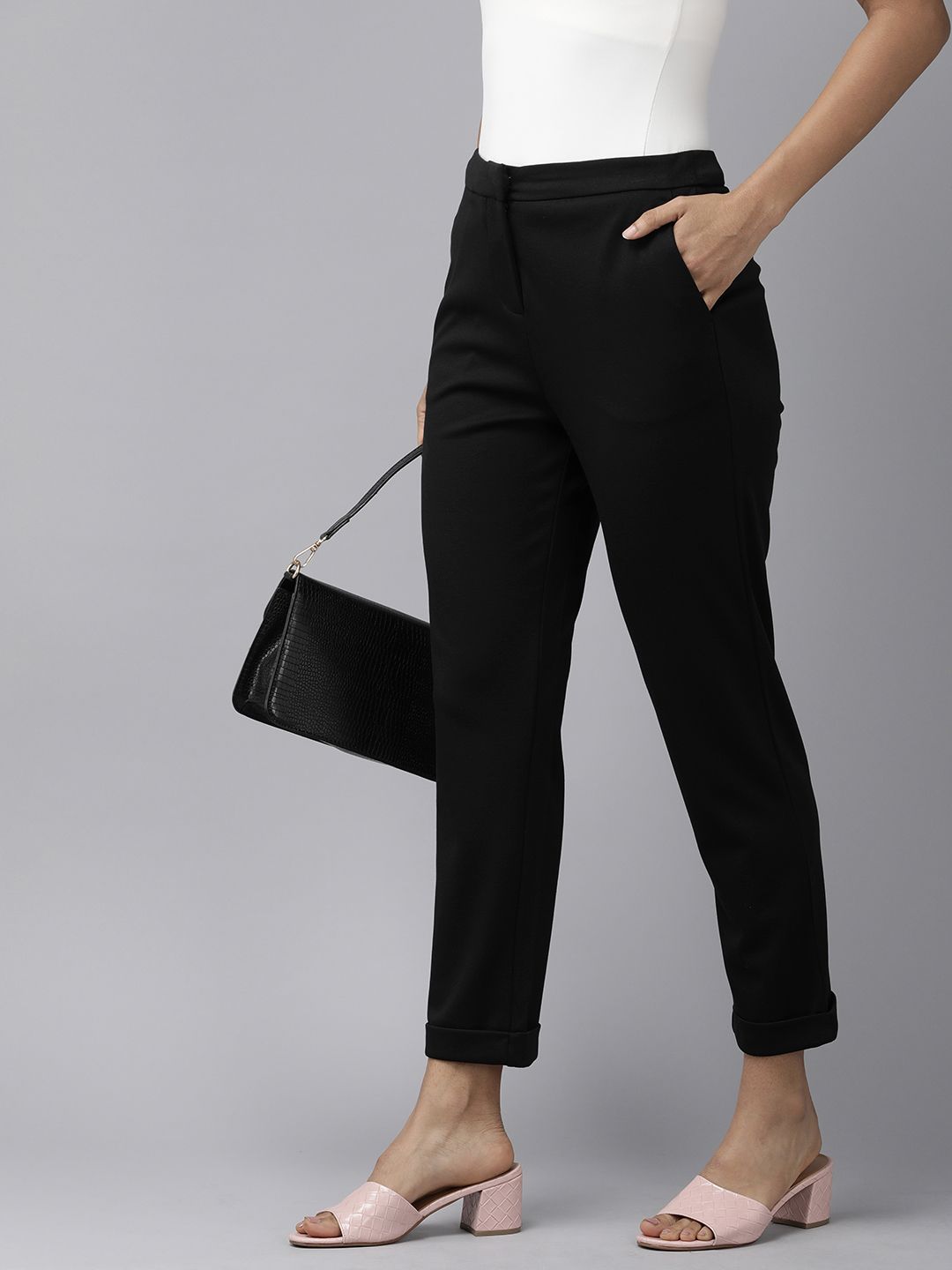 Van Heusen Woman Women Solid Flat Front Trousers Price in India