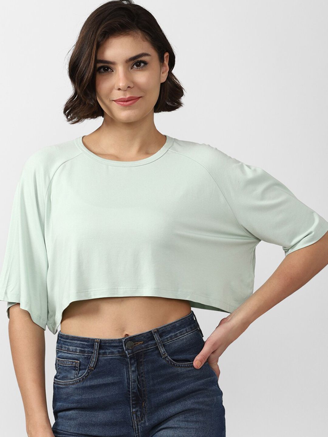 FOREVER 21 Blue Round Neck Crop Top Price in India
