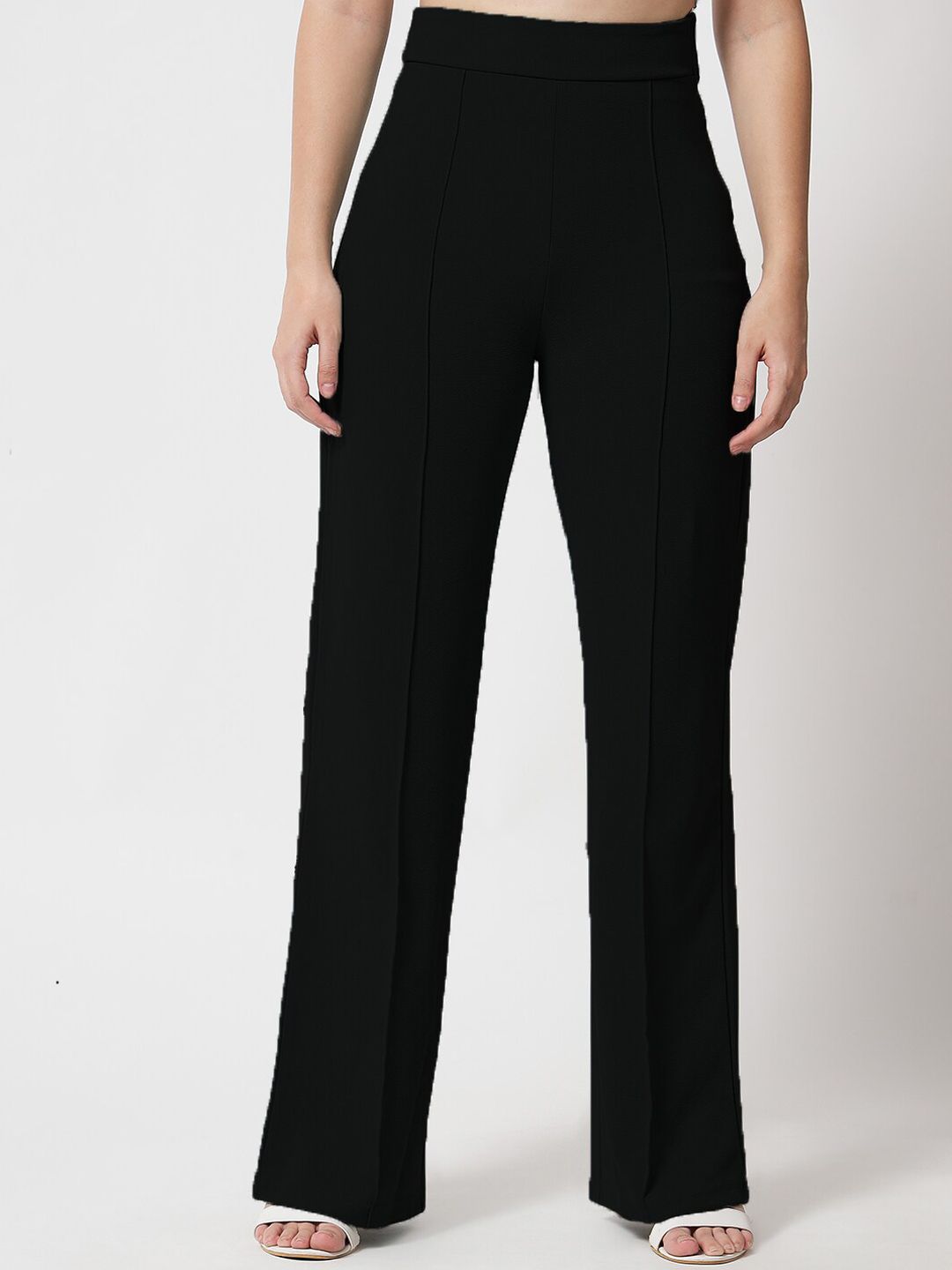 Kotty Women Black Relaxed Straight Leg High-Rise Easy Wash Trousers Price in India