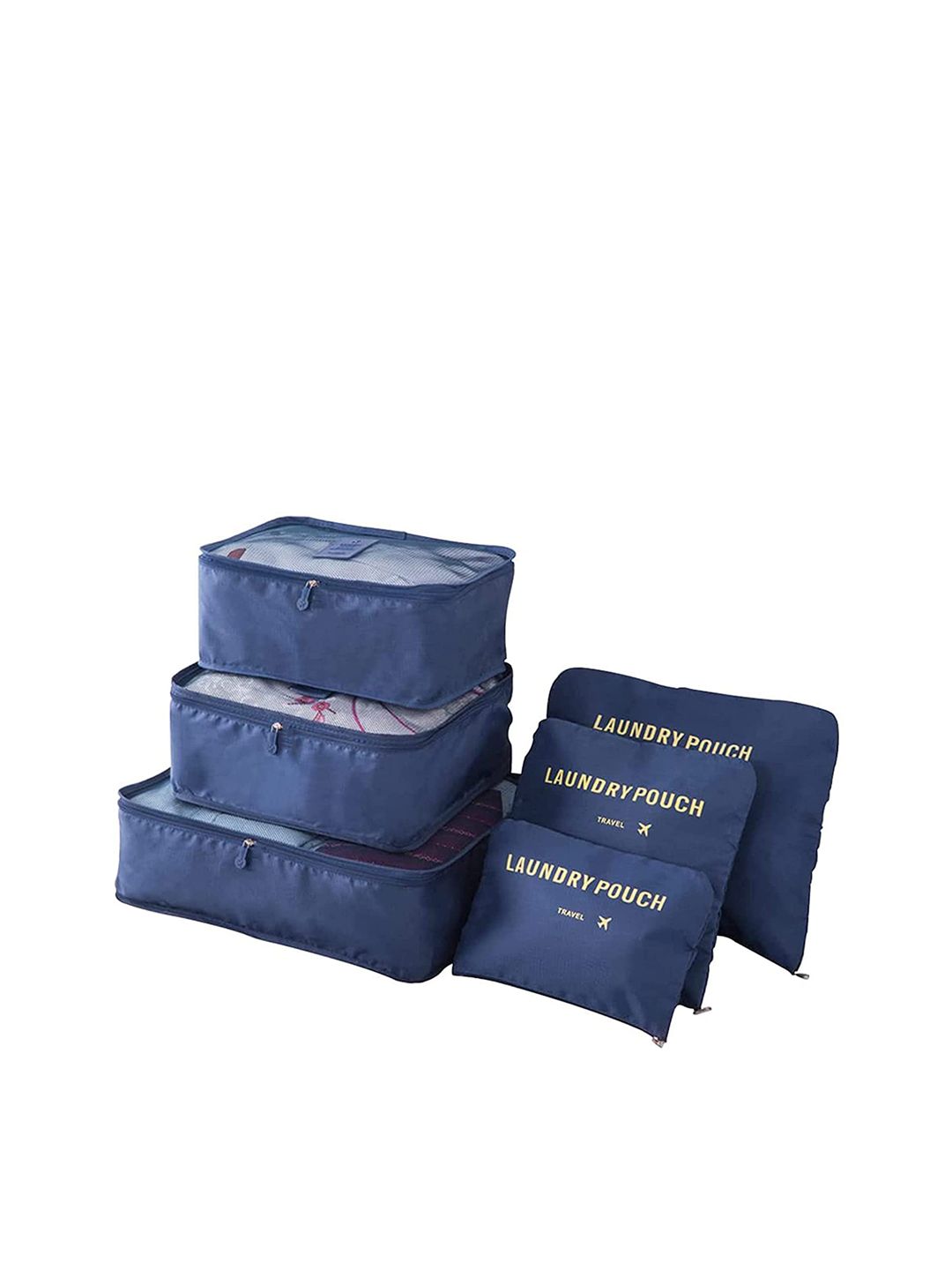 HOUSE OF QUIRK Pack Of 6 Navy Blue Textured Travel Storage Space Savers Bags Price in India