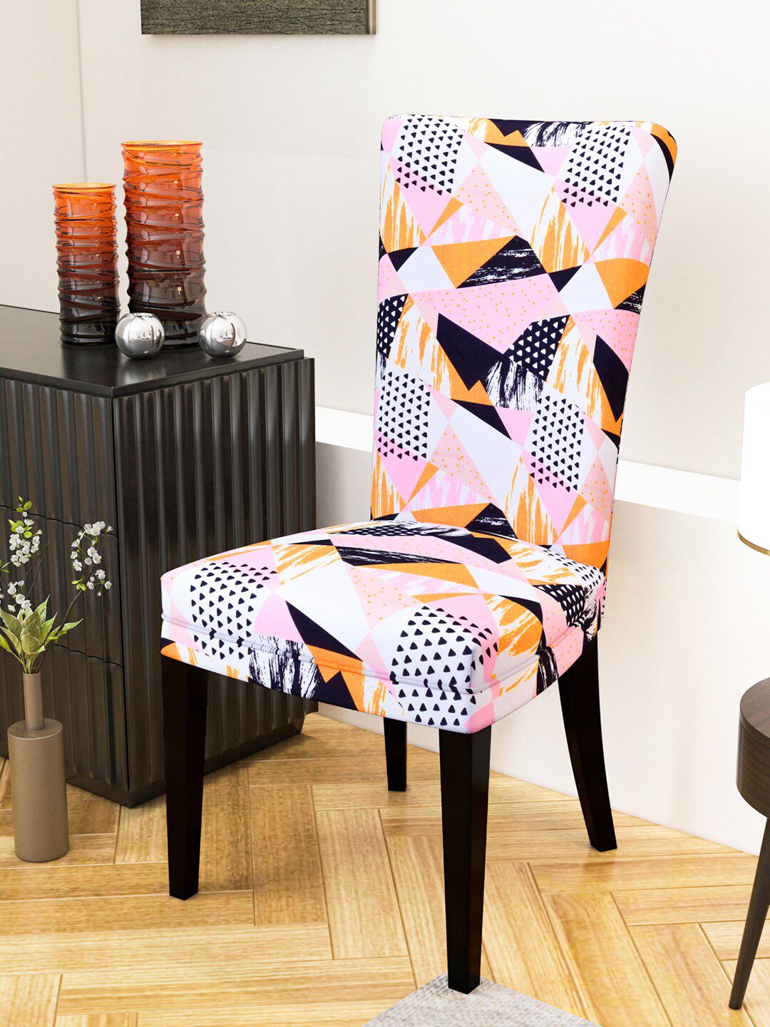 Nendle Set of 4 Pink Printed Chair Cover Price in India