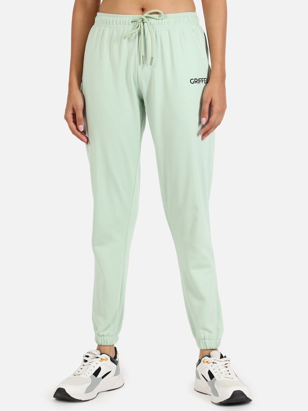 GRIFFEL Women Sea Green Solid Pure Cotton Joggers Price in India