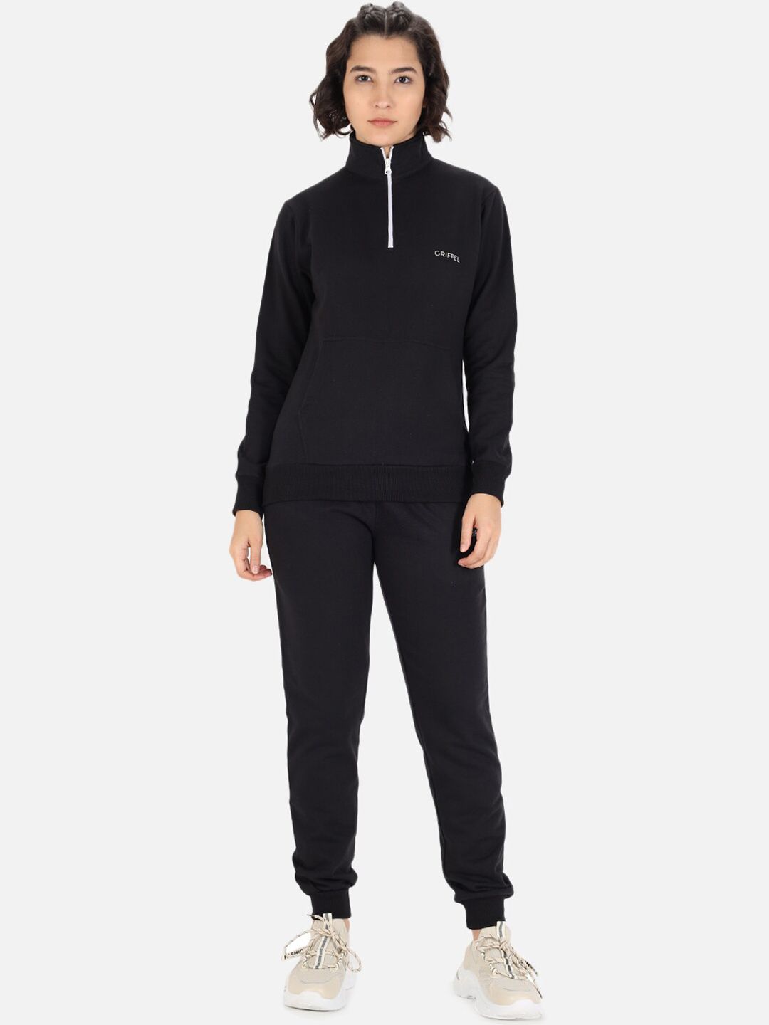 GRIFFEL Women Black Solid Cotton Tracksuits Price in India