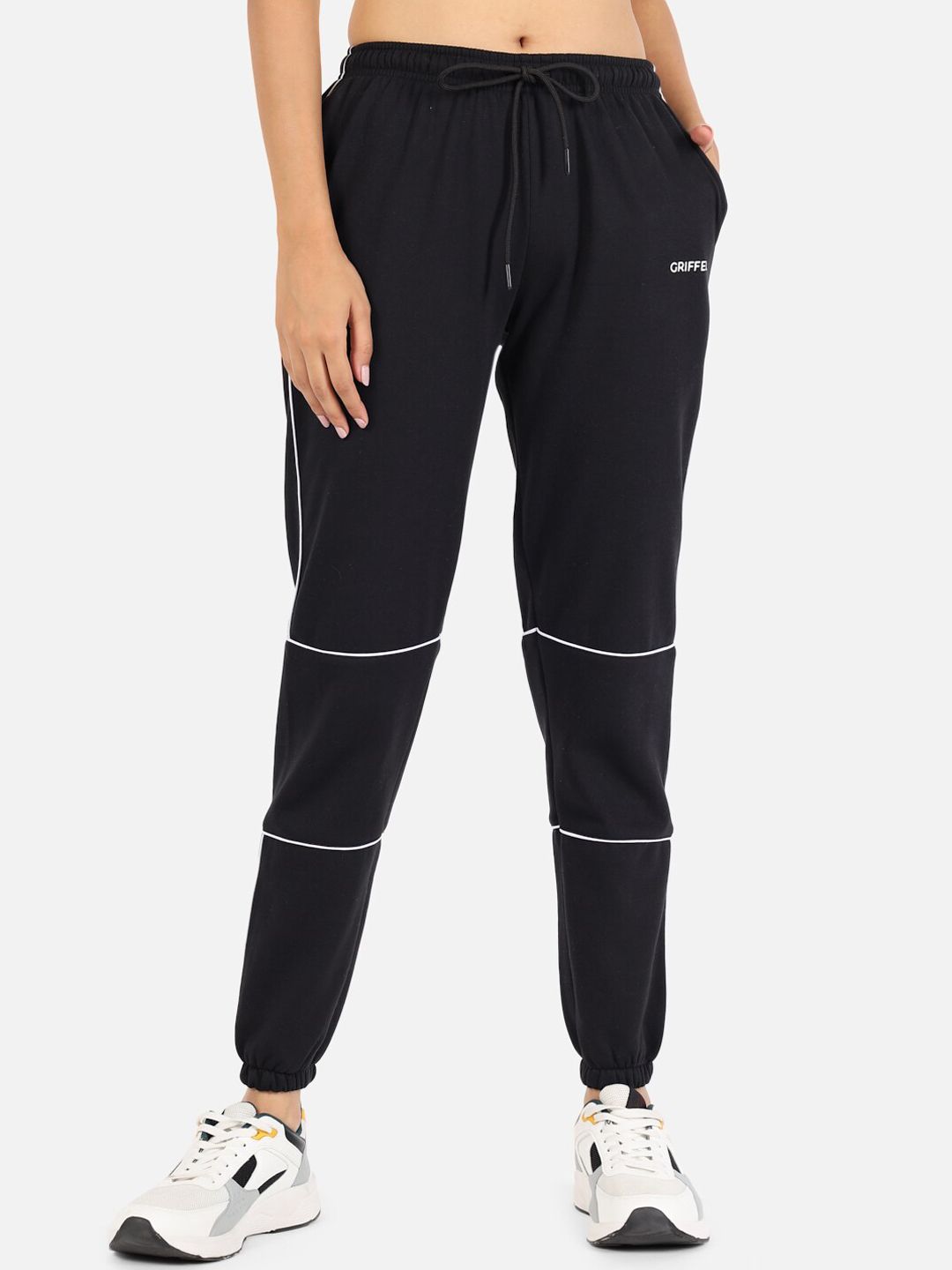 GRIFFEL Women Black Solid Cotton Joggers Price in India