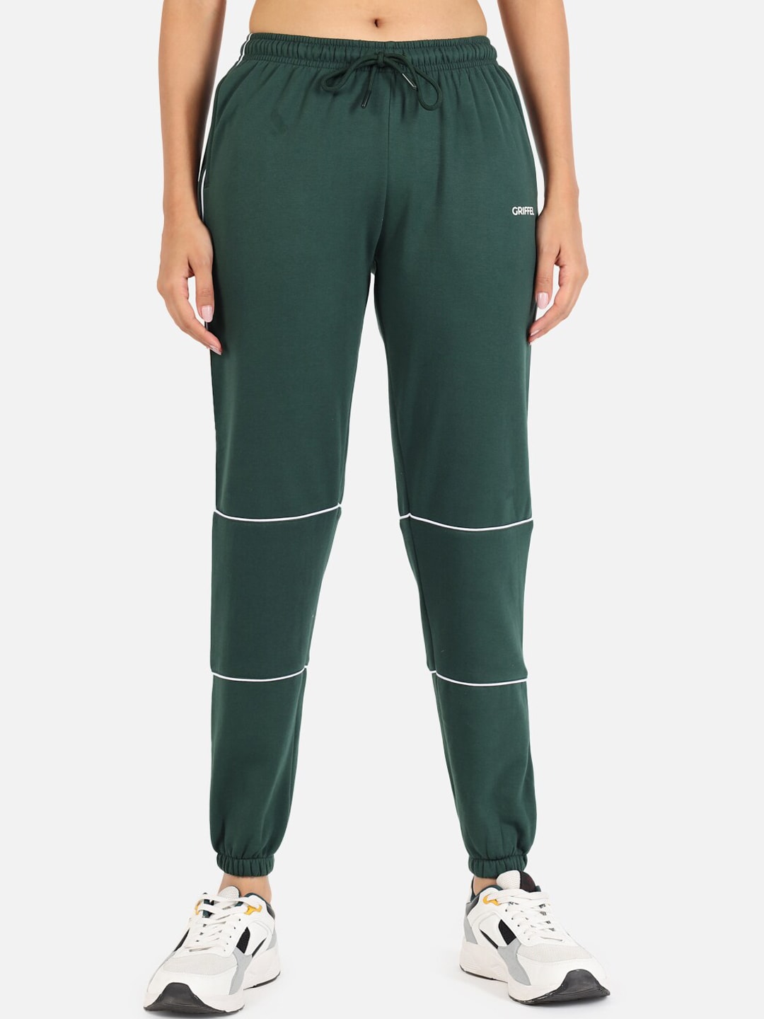 GRIFFEL Women Green Solid Cotton Track Pants Price in India