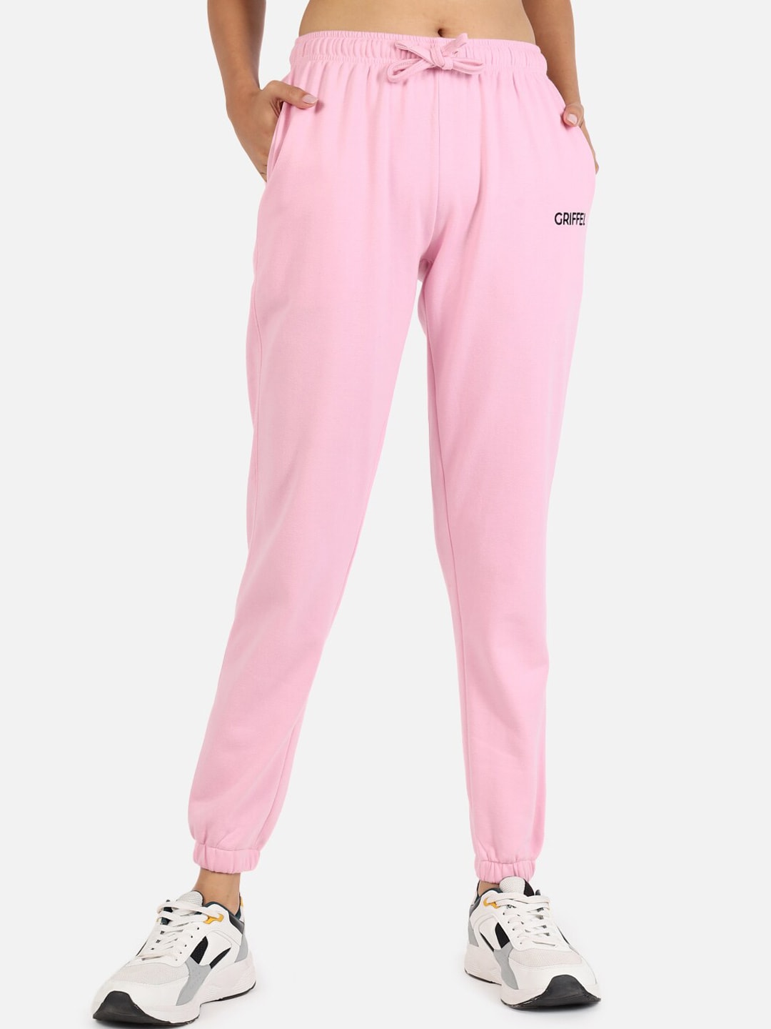 GRIFFEL Women Pink Solid Cotton Joggers Price in India