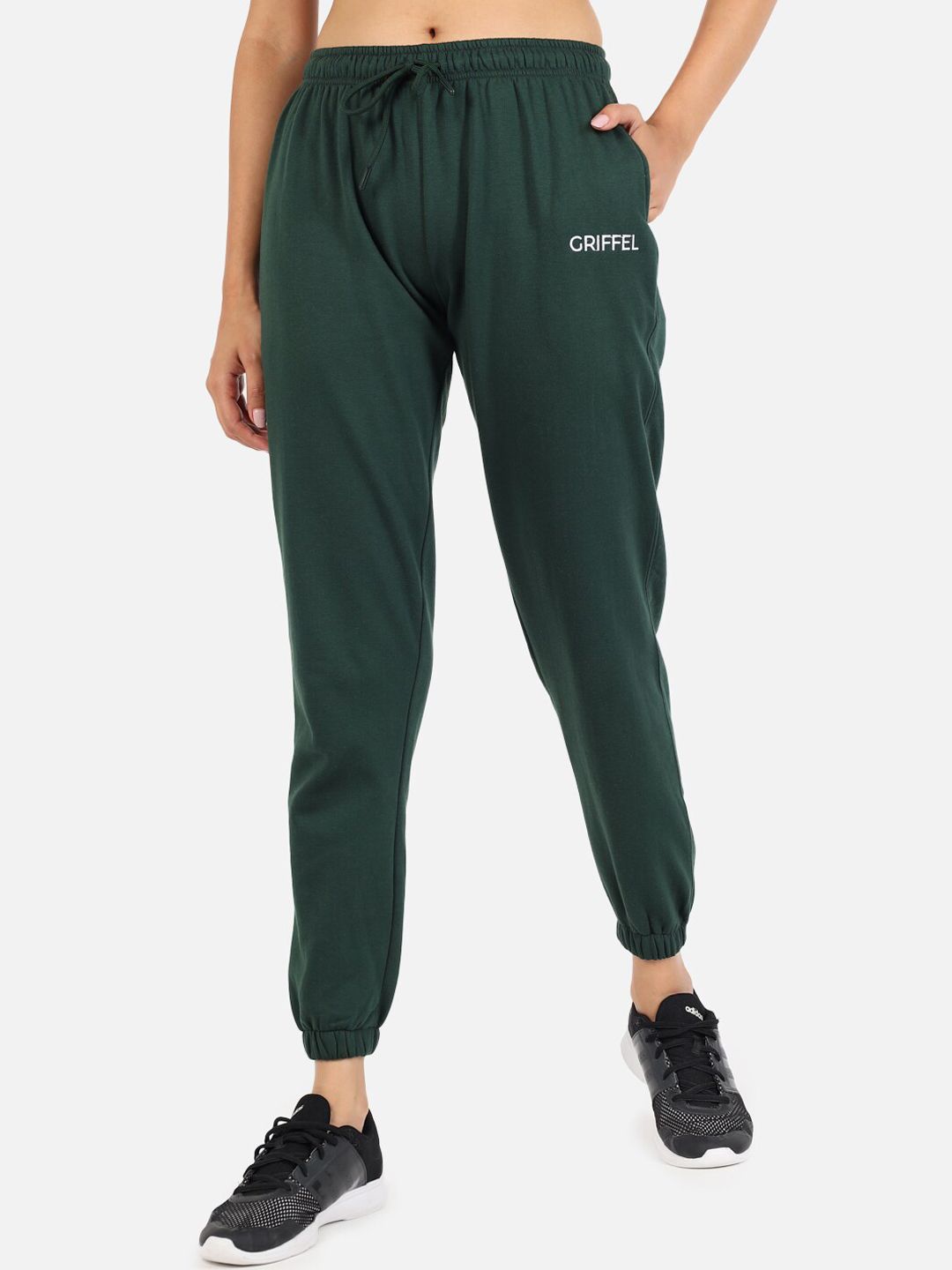 GRIFFEL Women Green Solid Joggers Price in India