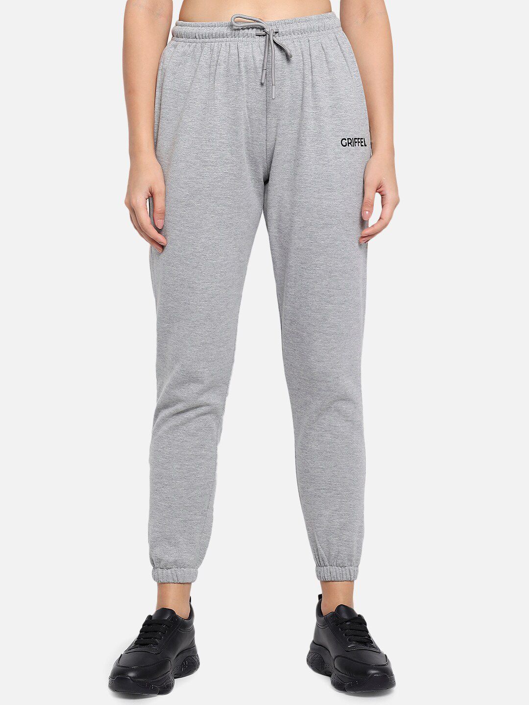 GRIFFEL Women Grey Solid Cotton Track Pant Price in India