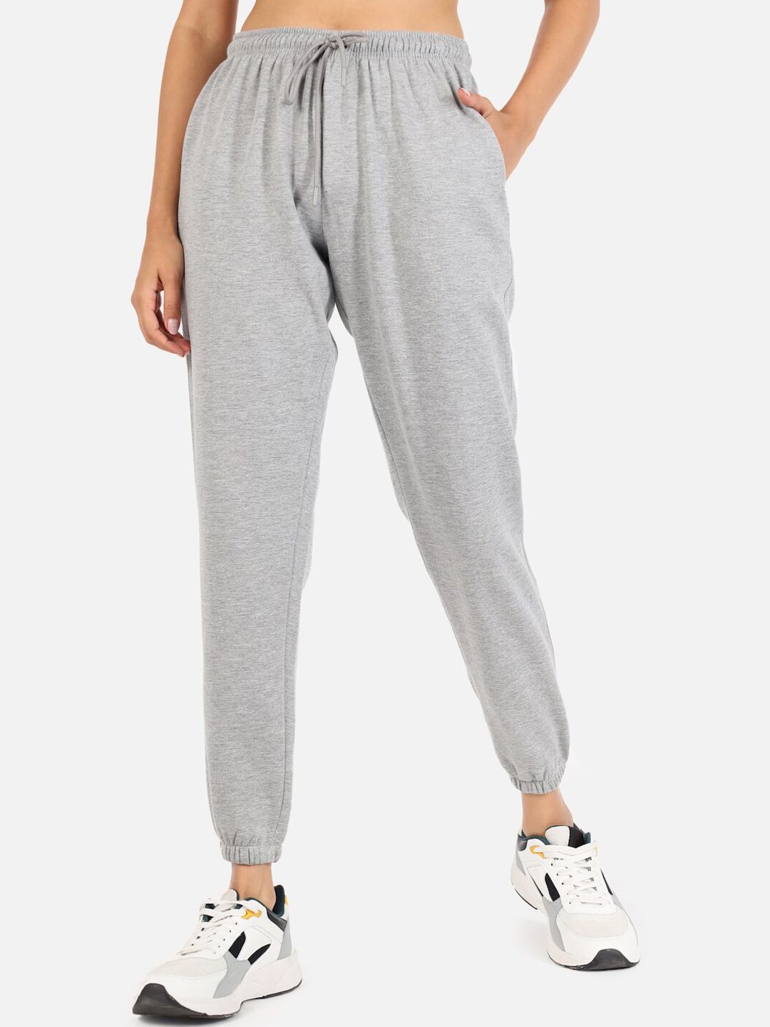 GRIFFEL Women Grey Solid Cotton Sports Joggers Price in India