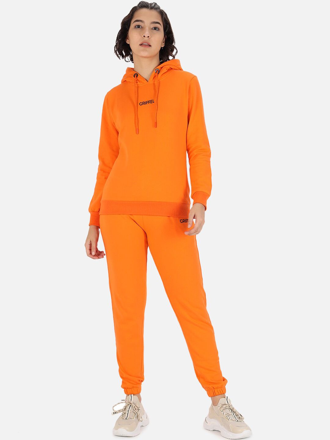 GRIFFEL Women Orange Solid Cotton Tracksuits Price in India