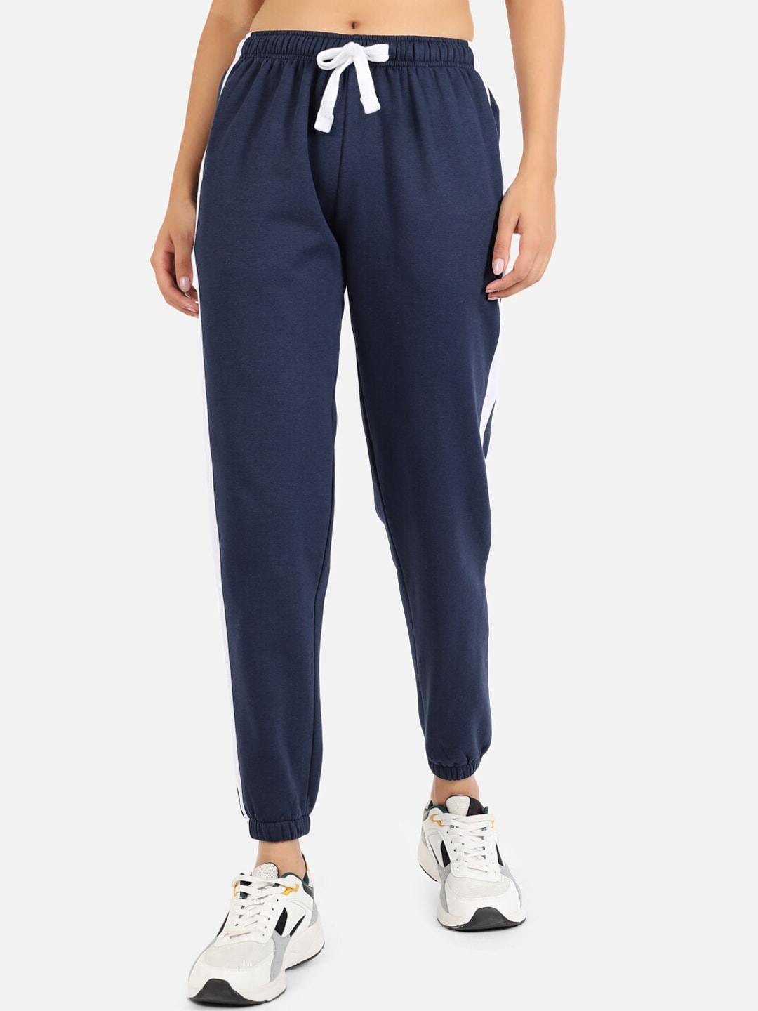 GRIFFEL Women Navy Blue Solid Cotton Sports Joggers Price in India