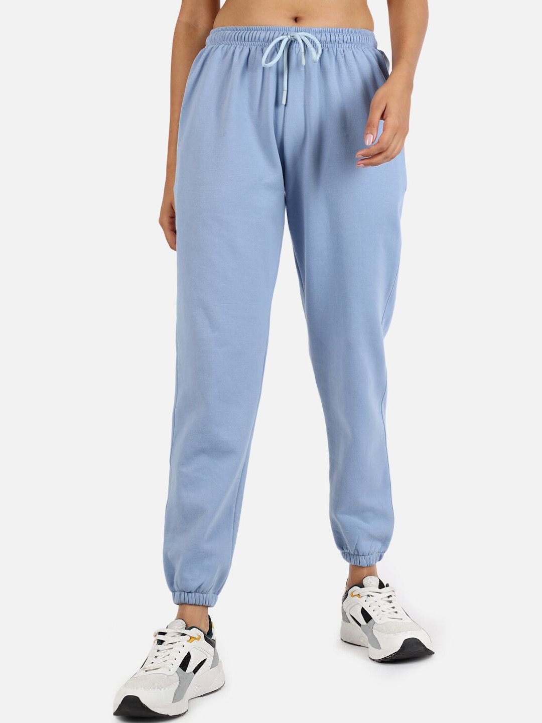 GRIFFEL Women Blue Solid Cotton Sports Track Pants Price in India