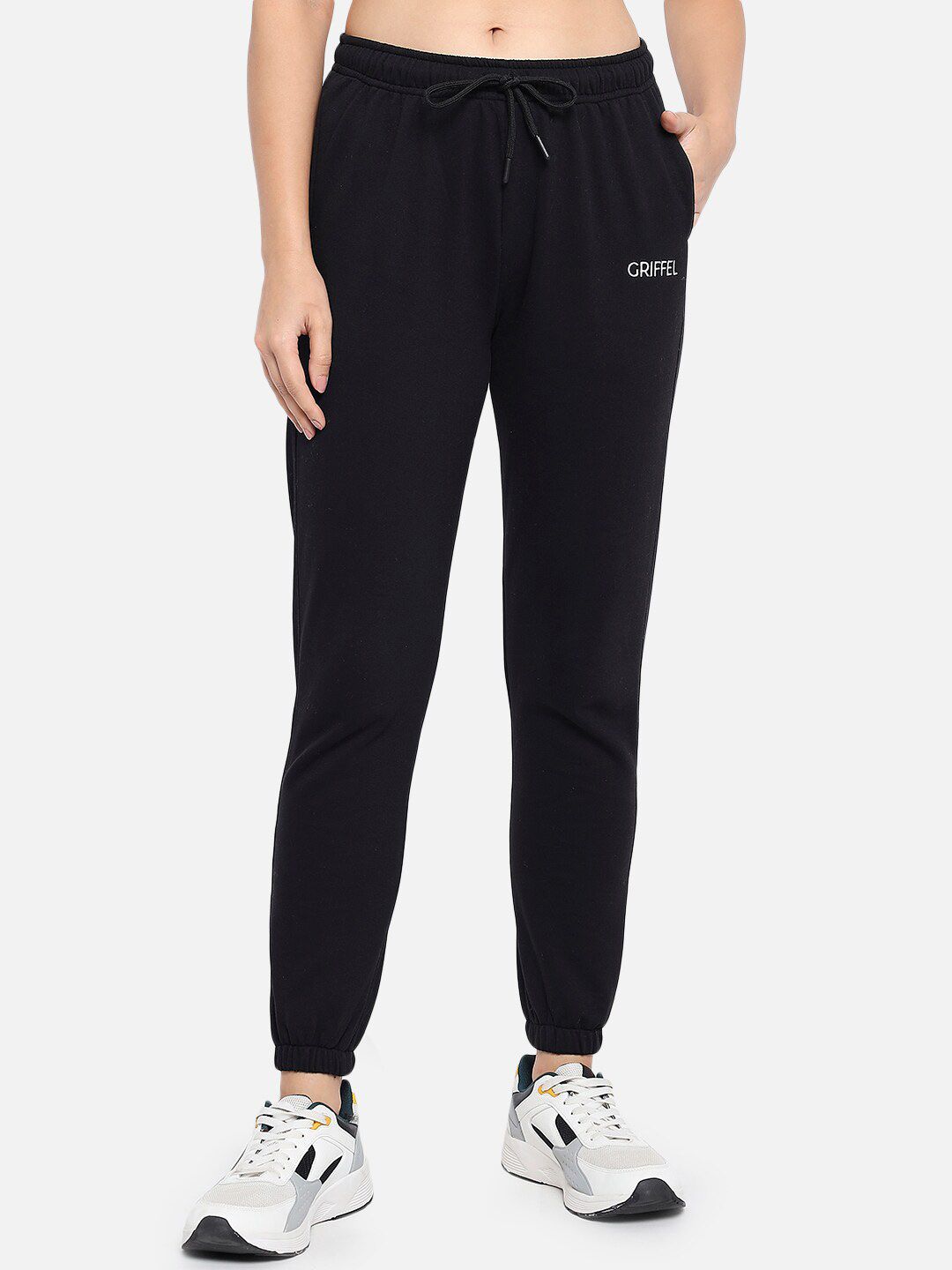 GRIFFEL Women Black Solid Cotton Sports Joggers Price in India
