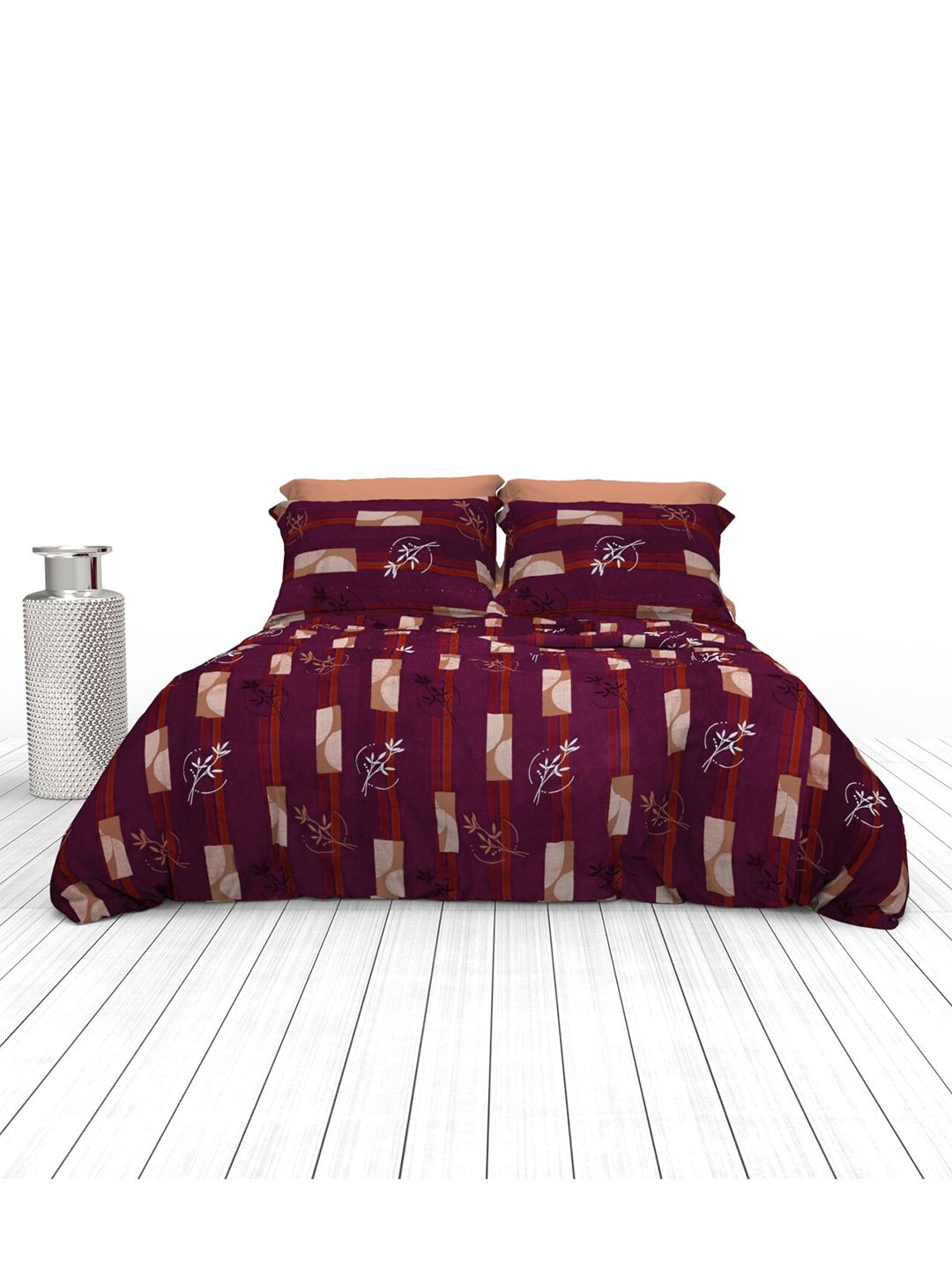 THE WHITE MOSS Maroon Floral 210 TC King Bedsheet with 2 Pillow Covers Price in India
