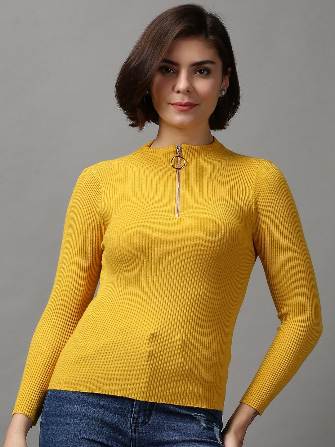 SHOWOFF Mustard Yellow Choker Neck Top Price in India